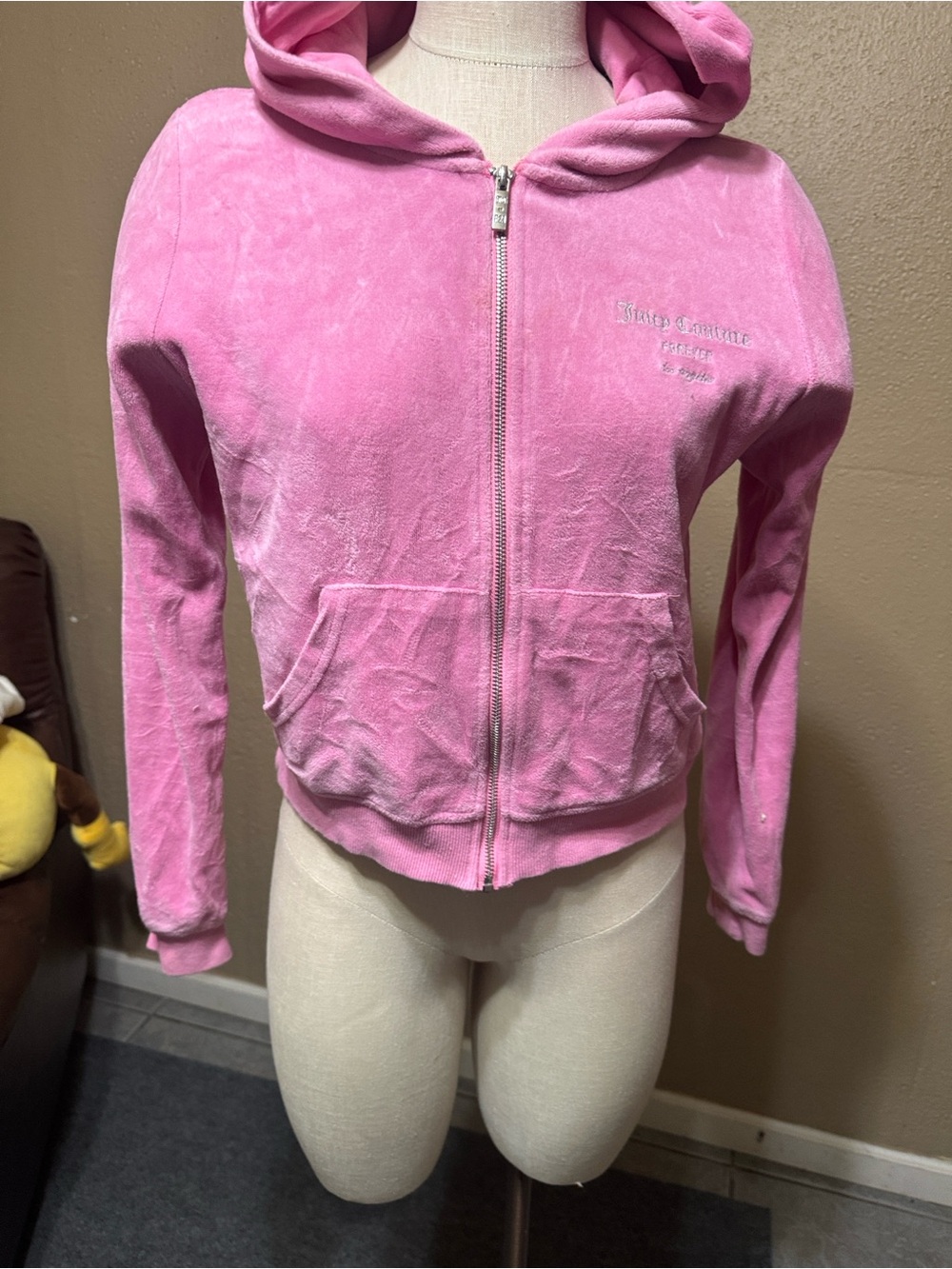 Juicy Couture Pink Velour Hoodie with Label